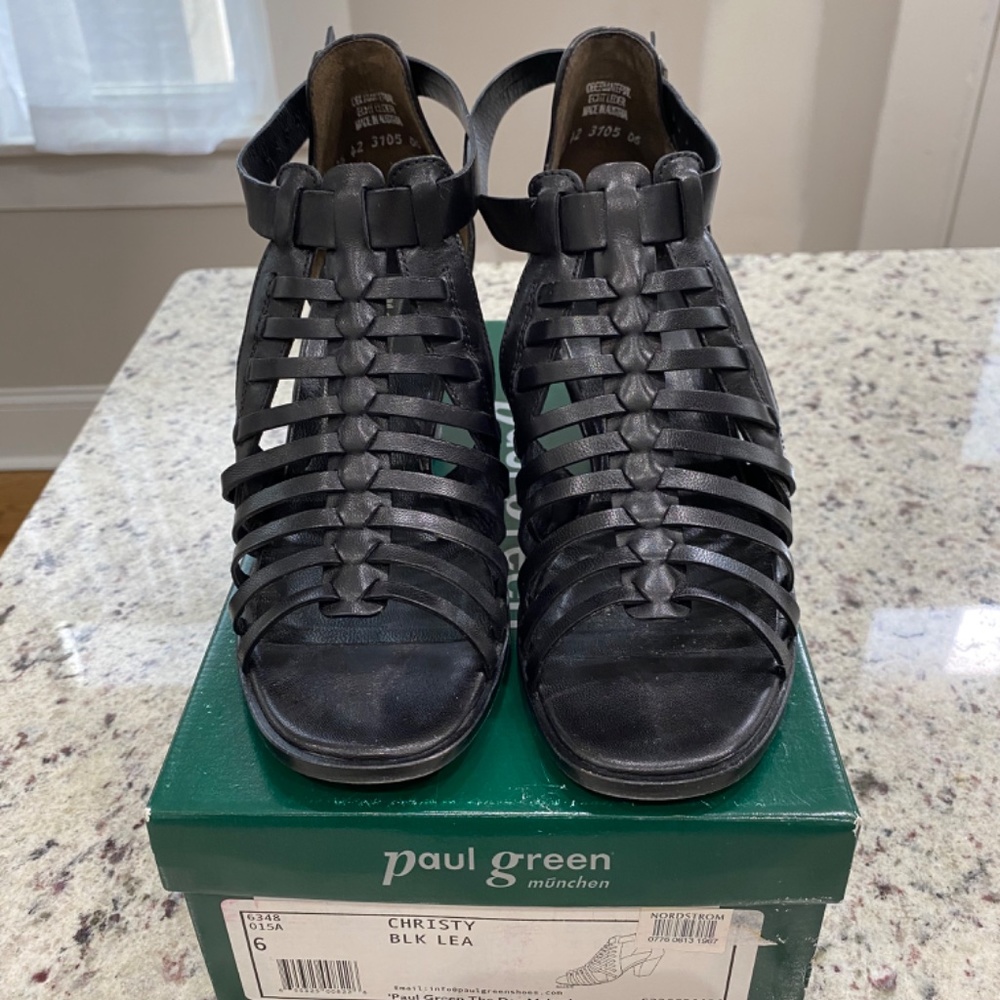 Paul Green Christy Black Caged Strappy Heeled Sandal